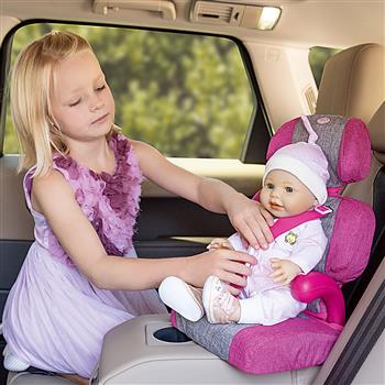 Seggiolino auto per bambole in rosa e grigio con cintura rosa, grazioso motivo unicorno e morbida imbottitura – ideale per le bambole Baby Love