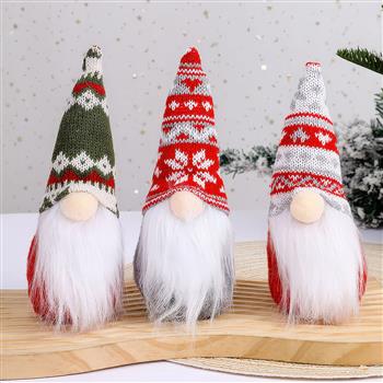 3 Weihnachtswichtel mit roter gemusterter Zipfelmütze und langem weissem Bart, ca. 15 cm hoch