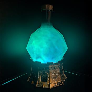 Lampe Halloween bleue en forme de bouteille de potion magique avec lumière tourbillonnante