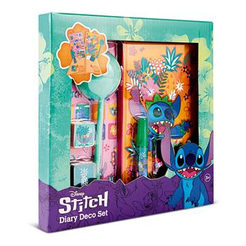 Set mit orangem Stitch-Tagebuch A5, türkisfarbenem Pompon-Stift, Stickerbogen, Stempel und Stempelkissen, Pailletten und Glitzerkleber