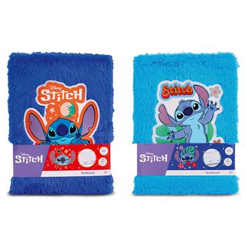 Zwei blaue Stitch Plüsch-Notizblöcke A5 mit linierten Seiten und Motivdruck