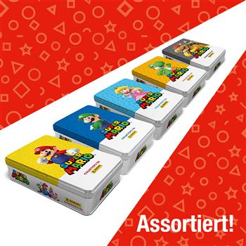 Super Mario Panini Tin Box aus Metall (Design assortiert) mit 15 Stickertüten und einer Limited Edition Karte