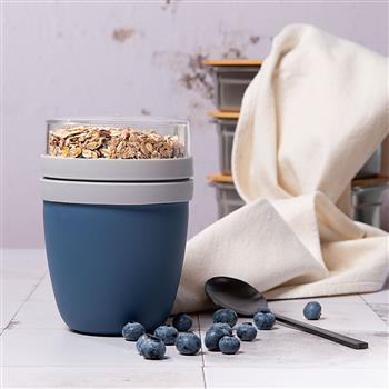 Contenitore doppio Lunch Pot, parte superiore trasparente, parte inferiore blu