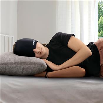 Maschera in gel nera con materiale oscurante, copre la fronte e gli occhi, adatta per applicazioni rinfrescanti o riscaldanti in caso di emicrania o mal di testa