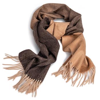 Écharpe en cachemire beige/marron avec effet double face et franges