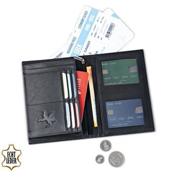 Schwarze Reisebrieftasche von Angelo Fortuna mit Platz für Kreditkarten, Geld und Reisepass
