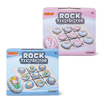 Zwei Schachteln Stein Tic-Tac-Toe mit Einhorn- und Meerjungfrauenmotiven zum Basteln und Spielen