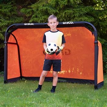 Faltbares orangefarbenes Fussballtor im Garten, Torgrösse 183 x 120 cm