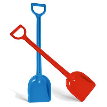 2 Sandschaufeln für Kinder, aus Kunststoff in Blau und Rot mit D-Griff, Länge 55 cm