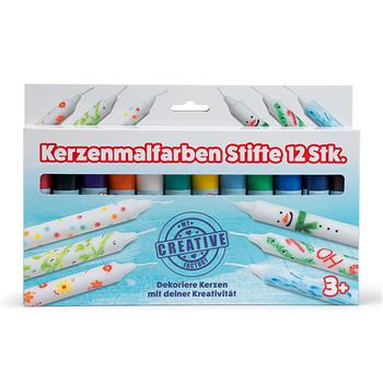 Crayons de couleur pour bougies de différentes couleurs avec pointe fine, chacun dans un tube en plastique de 30 ml