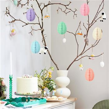 Œufs de Pâques en nid d'abeille aux couleurs pastel à suspendre, 6 couleurs