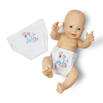 Zwei weisse Puppen-Windelhöschen mit Baby-Love-Print