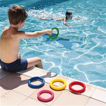 Cinq anneaux de plongée colorés dans les tons bleu, jaune, vert, rouge et rose