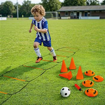Fussball Trainingsset mit Koordinationsleiter, Markierungshütchen, Ball und Pumpe für Training und Bewegungsübungen