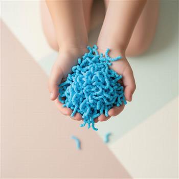 Dose mit blauen Squishy Würmern zum Drücken und Ziehen als weiches Fidgetspielzeug