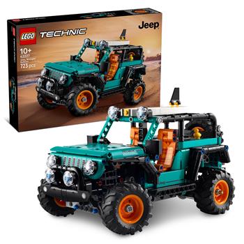 LEGO Technic Jeep Wrangler Rubicon véhicule tout-terrain en modèle détaillé avec capot ouvrant, surf et petit canard