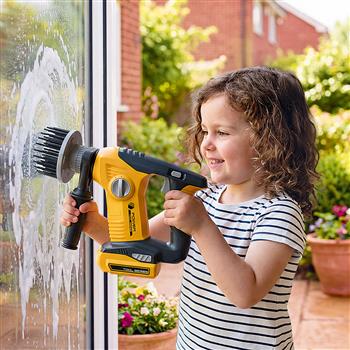 Spazzola giocattolo gialla per bambini con accessori come spugna e tergivetro