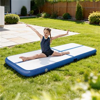 Tappetino da ginnastica Airtrack gonfiabile in blu e grigio per allenamento e ginnastica