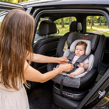 Ein drehbarer Isofix Kindersitz mit 360 Grad Schwenkfunktion, Liegefunktion und gepolsterter Kopf und Seitenstütze für Kinder von 40 bis 150 cm