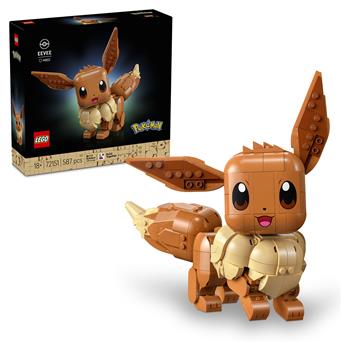 LEGO Pokémon Evoli Figur mit niedlichem Gesicht, beweglichen Ohren und buschigem Schwanz als dekoratives Modell zum Ausstellen