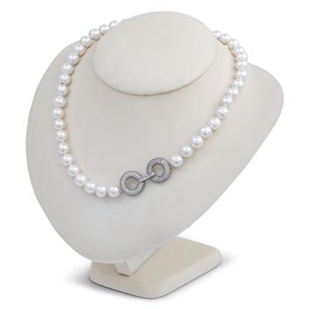 Collier de perles classique Angelo Fortuna avec perles rondes blanches de 9 à 10 mm et longueur de 46 cm