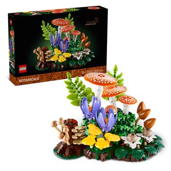 Set LEGO Botanicals Les Champignons des Bois avec amanites tue-mouches, fougères et crocus violets sur une base forestière, 806 pièces
